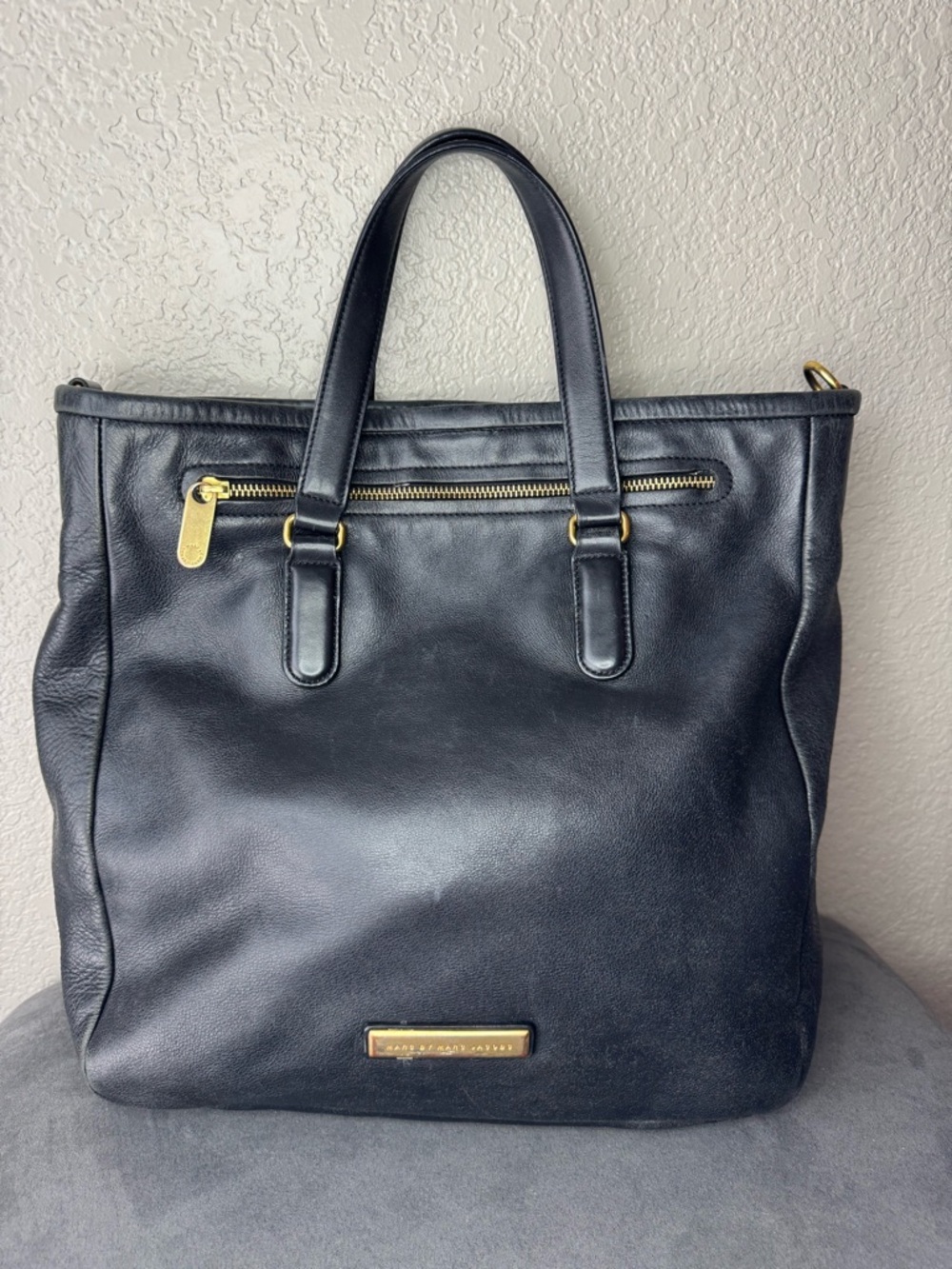 Marc by Marc Jacobs Black Leather Tote Bag Large Shoulder Bag Gold Hardware